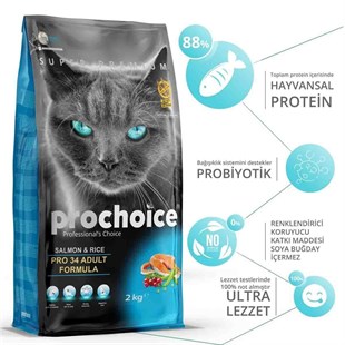 Pro Choice Pro 34 Somonlu ve Pirinçli Yetişkin Kedi Maması 2 Kg
